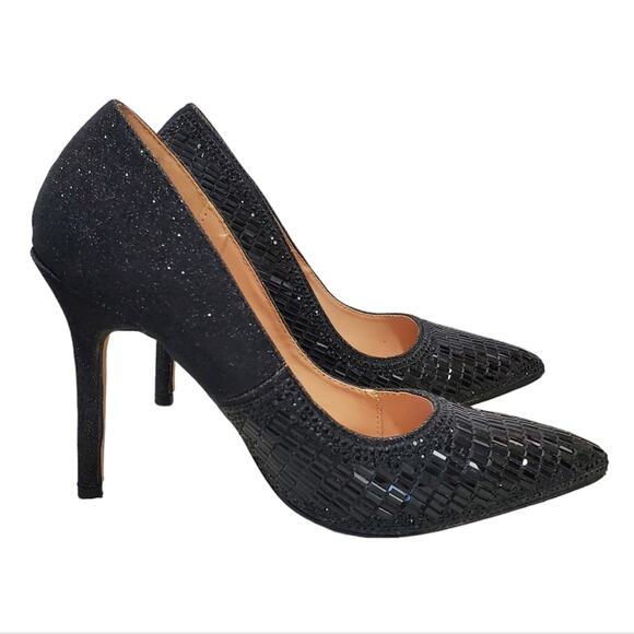 De Blossom | Elsa Sparkly Multi-Texture Beaded Pointed Toe Stiletto Pump Heels - Picture 1 of 10